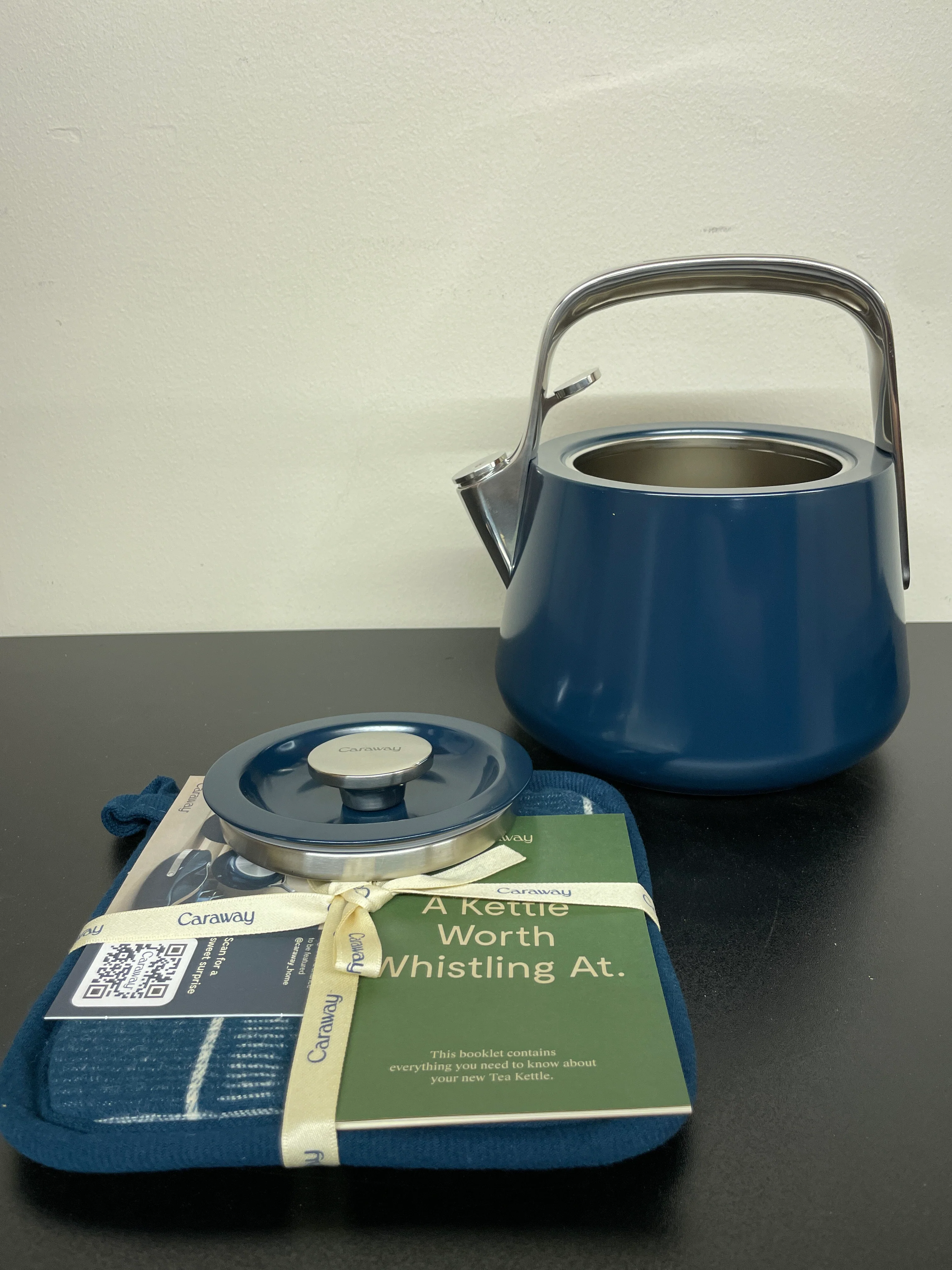 NEW - Caraway 2 Quart Whistling Tea Kettle - Durable Stainless Steel Tea Pot - Fast Boiling, Stovetop Agnostic - Non-Toxic, PTFE & PFOA Free - Includes Pot Holder - Navy - Retail $195 - Image 6