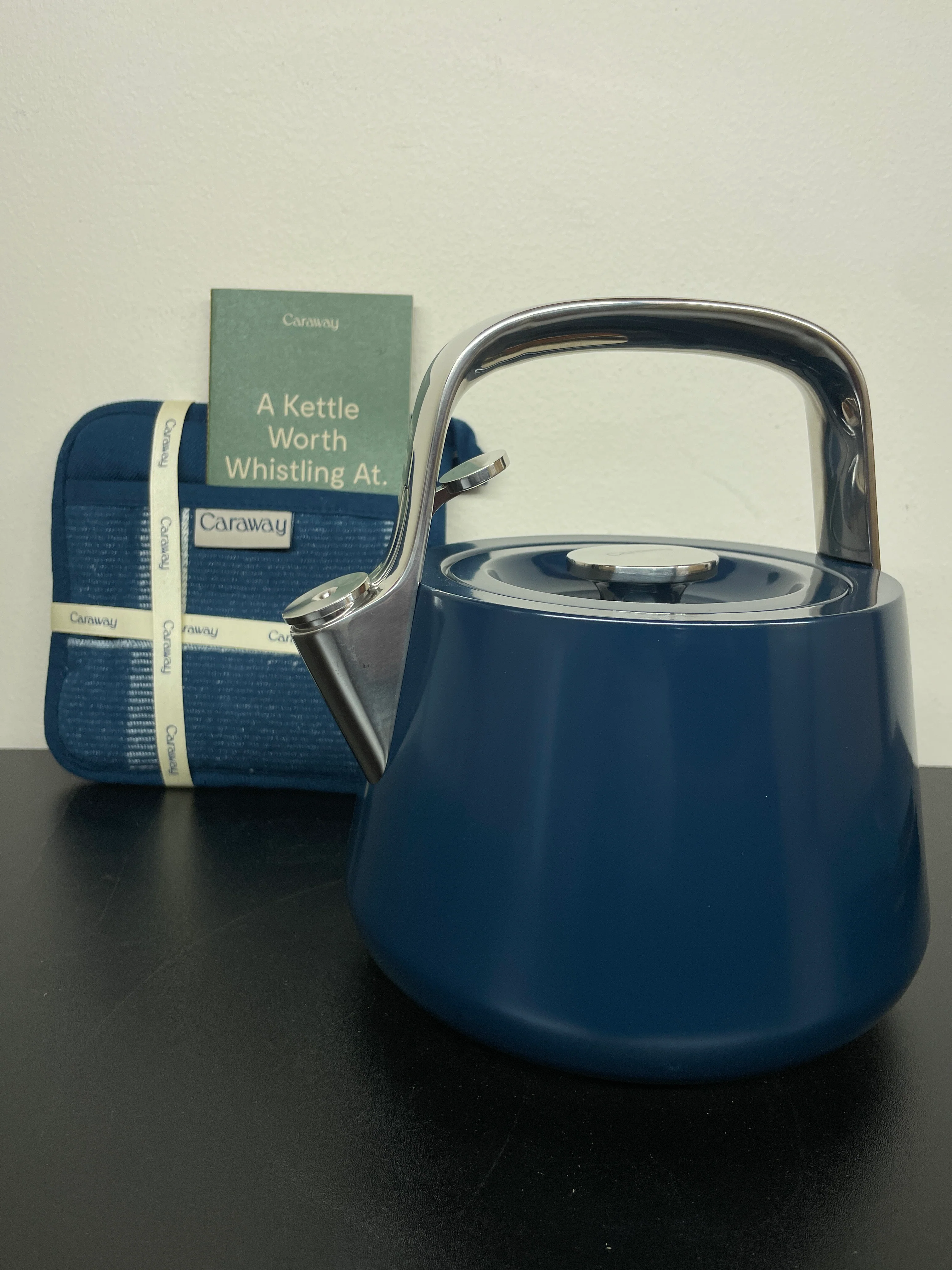 NEW - Caraway 2 Quart Whistling Tea Kettle - Durable Stainless Steel Tea Pot - Fast Boiling, Stovetop Agnostic - Non-Toxic, PTFE & PFOA Free - Includes Pot Holder - Navy - Retail $195 - Image 7