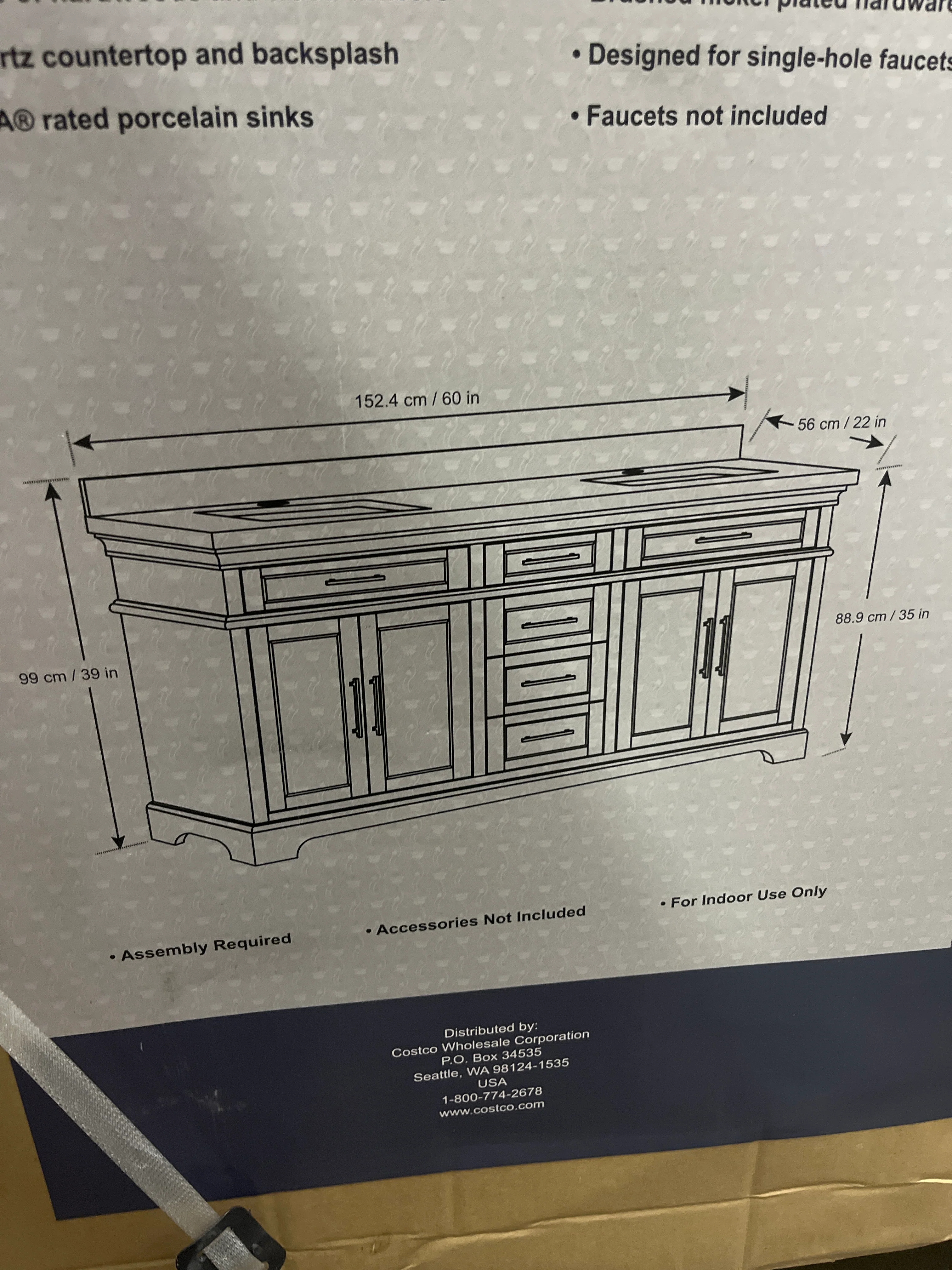 NEW - Costco Mission Hills 60” Gary Double Sink Vanity with Quartz Top - Retail $1099 - Image 4