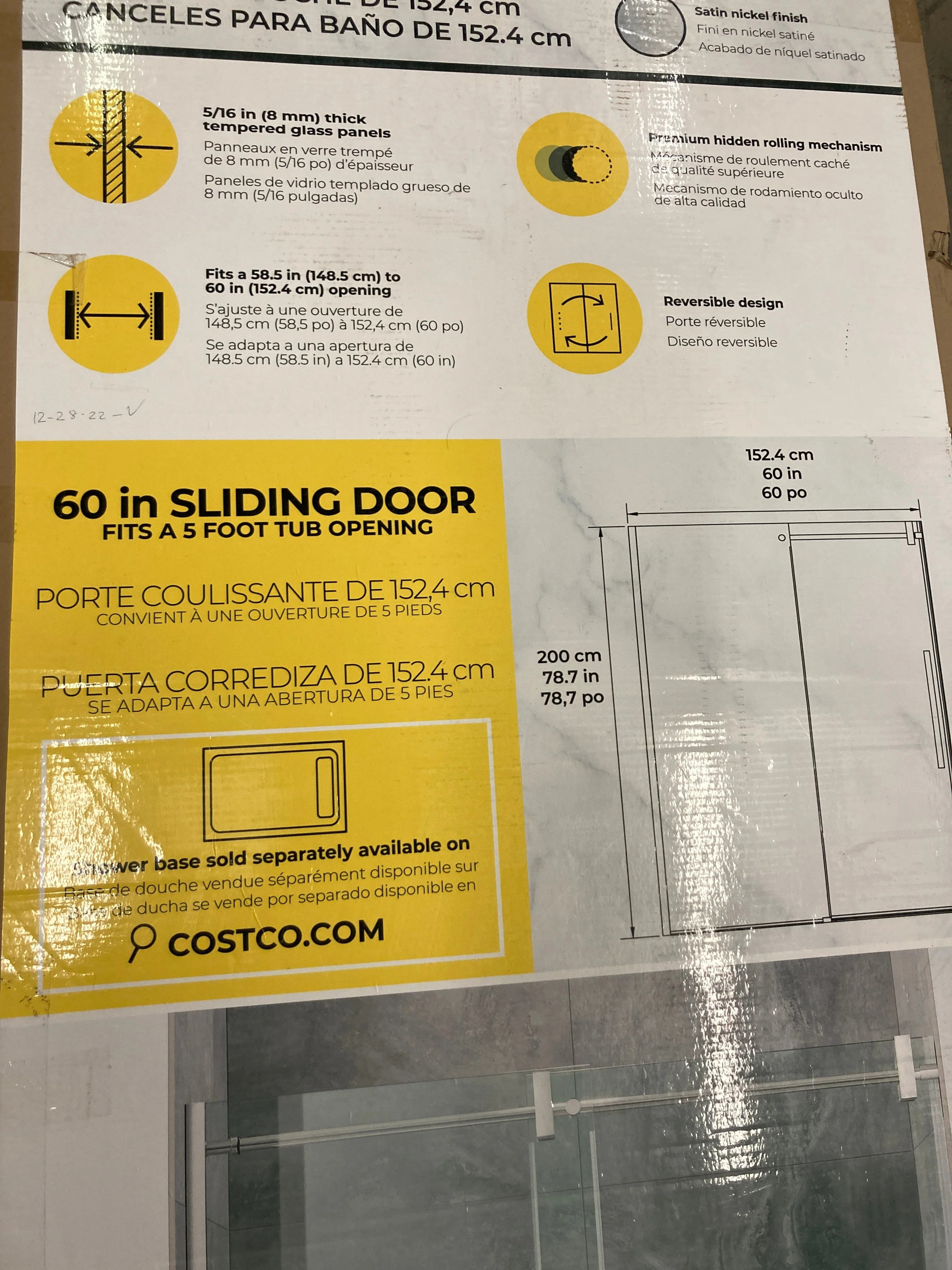 NEW - Costco - OVE Decors Dayton 60" Shower Door - Retail $879 - Image 10