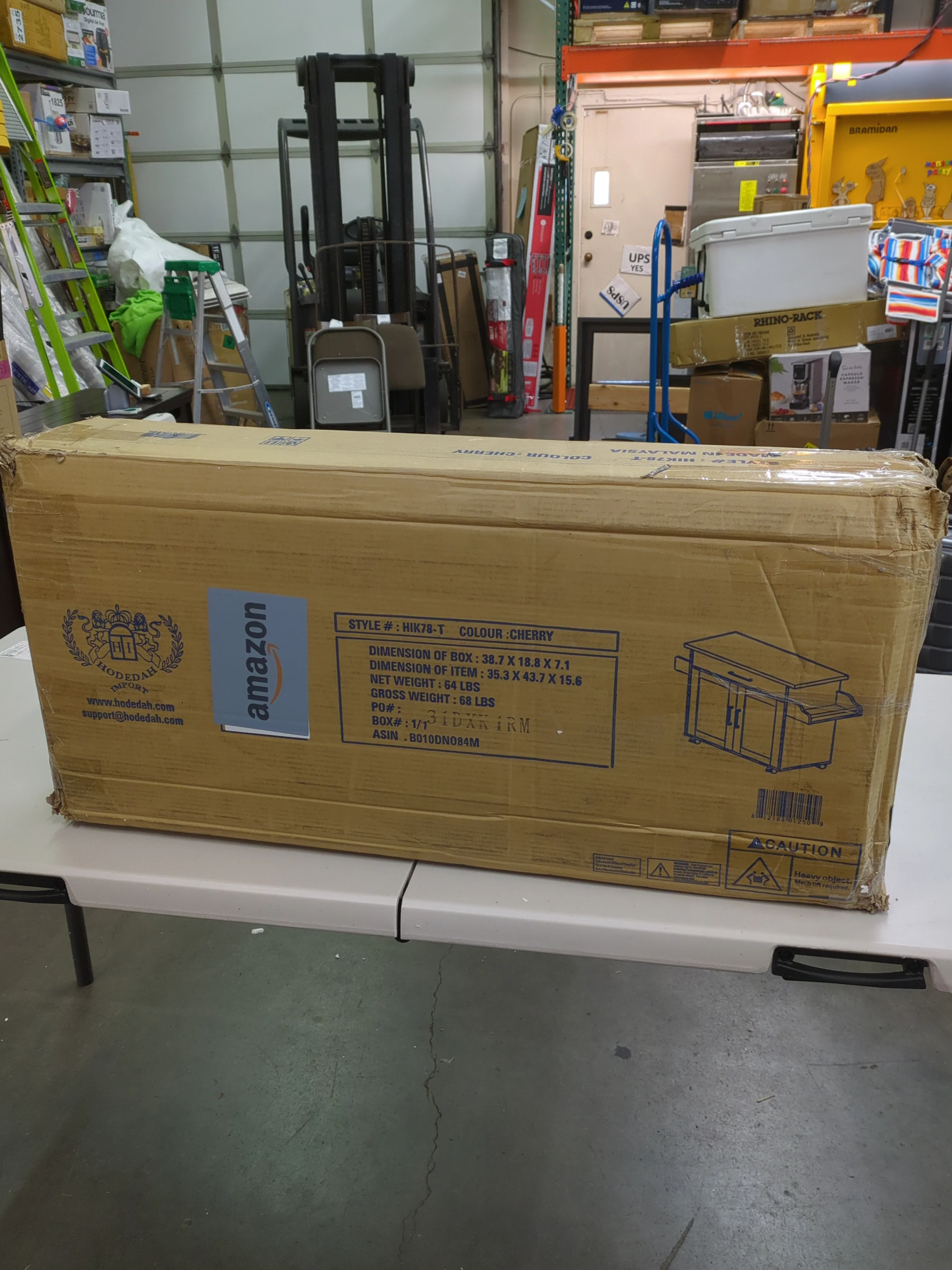 NEW - Hodedah Kitchen Island with Spice Rack, Towel Rack & Drawer, Cherry - Retail $74 - Image 3
