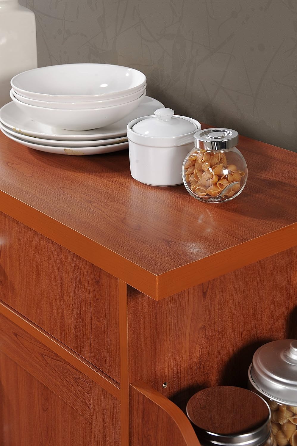 NEW - Hodedah Kitchen Island with Spice Rack, Towel Rack & Drawer, Cherry - Retail $74 - Image 4