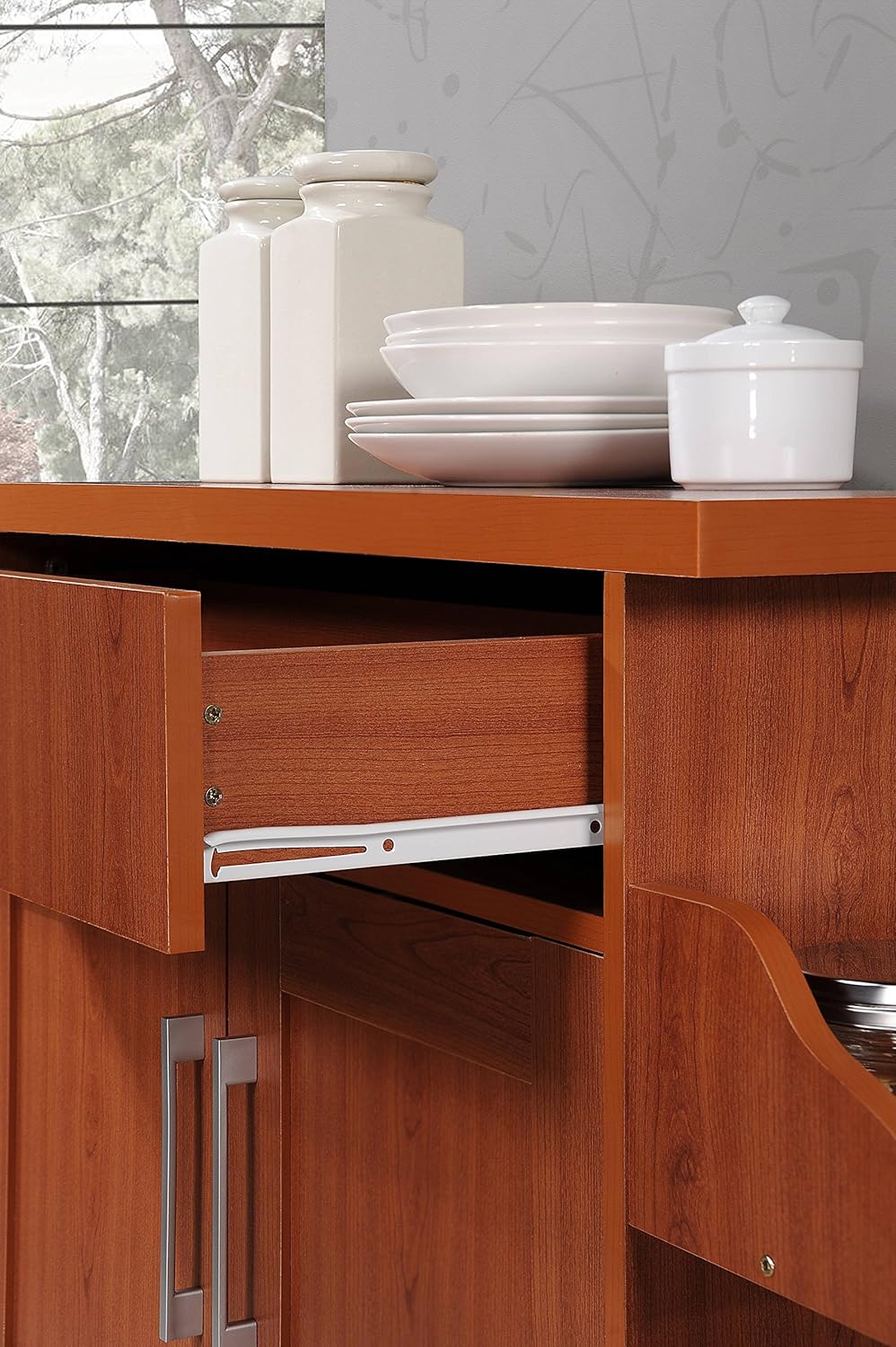 NEW - Hodedah Kitchen Island with Spice Rack, Towel Rack & Drawer, Cherry - Retail $74 - Image 5