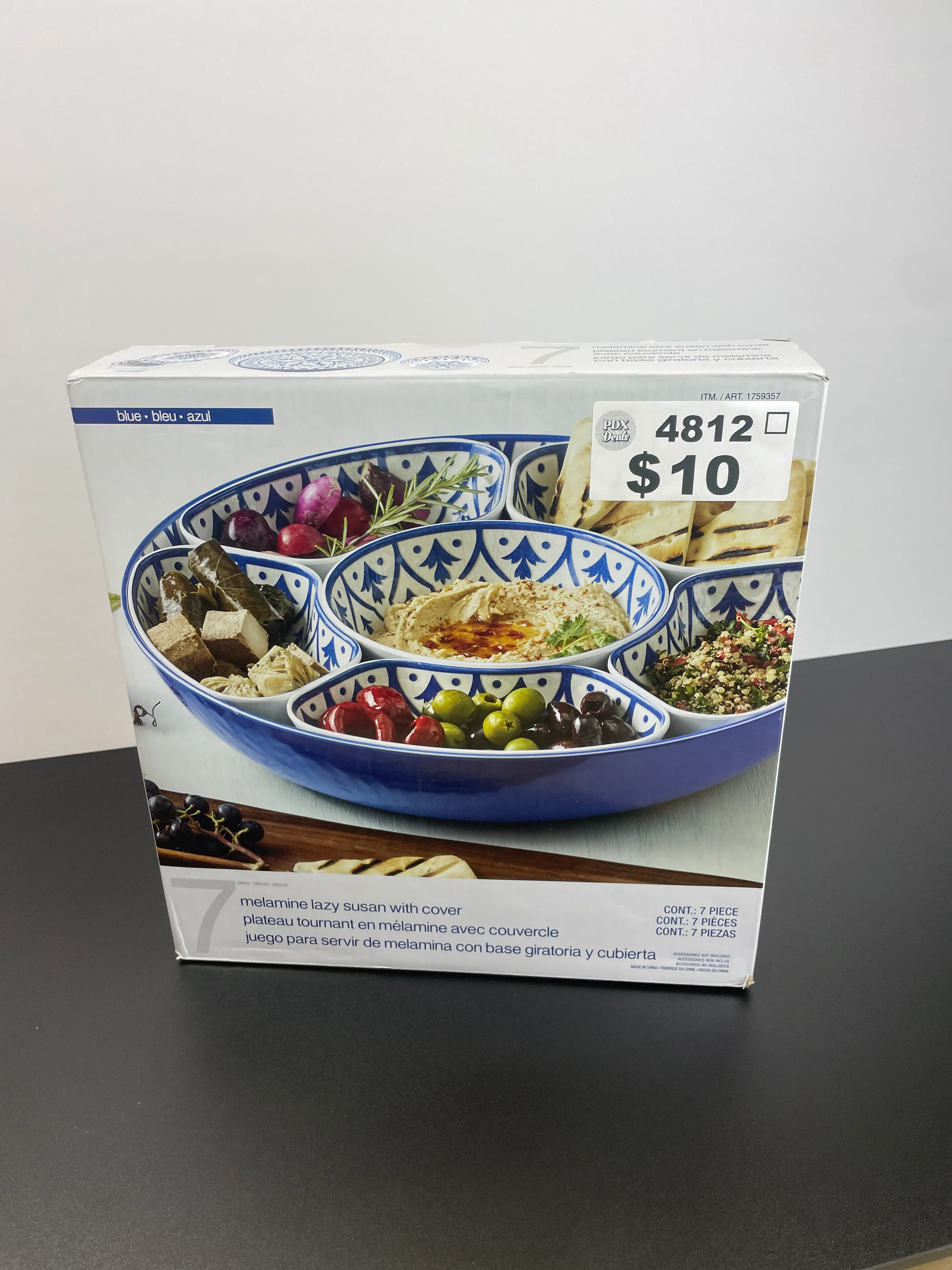 Melamine Blue Lazy Susan with Cover, 7-Piece Set - Image 2