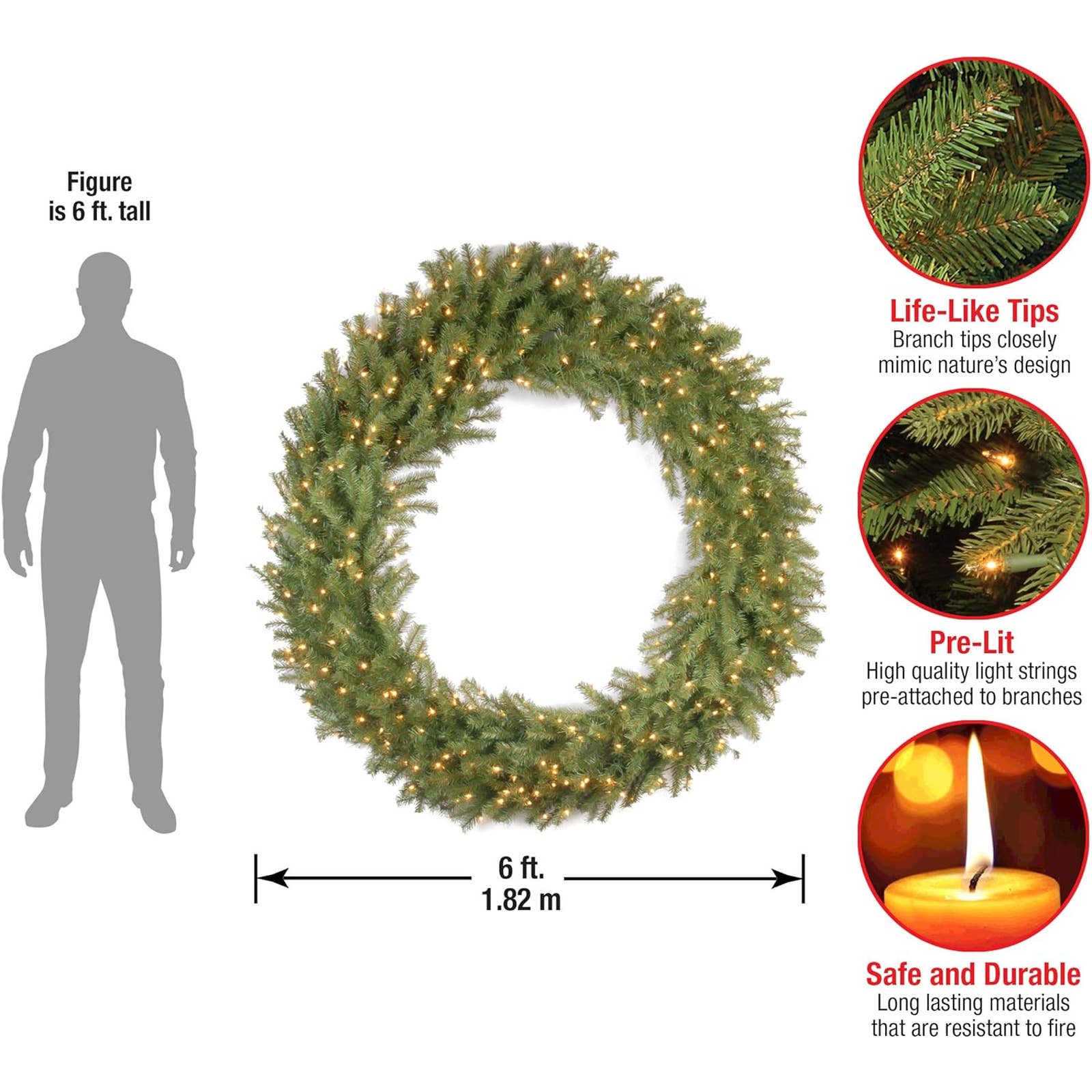 NEW - National Tree Company, Pre-Lit Artificial Christmas Wreath, 60" - Retail $279 - Image 5