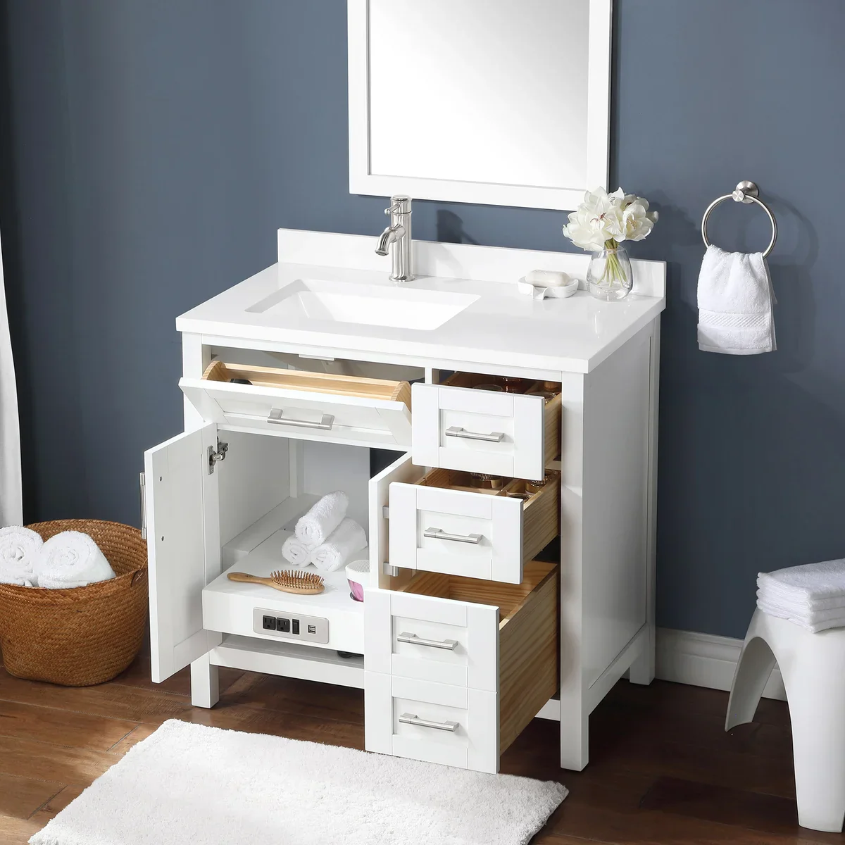 NEW - OVE Decors Parkway Bath Vanity w/ Quartz Top in White - Retail $899 - Image 2