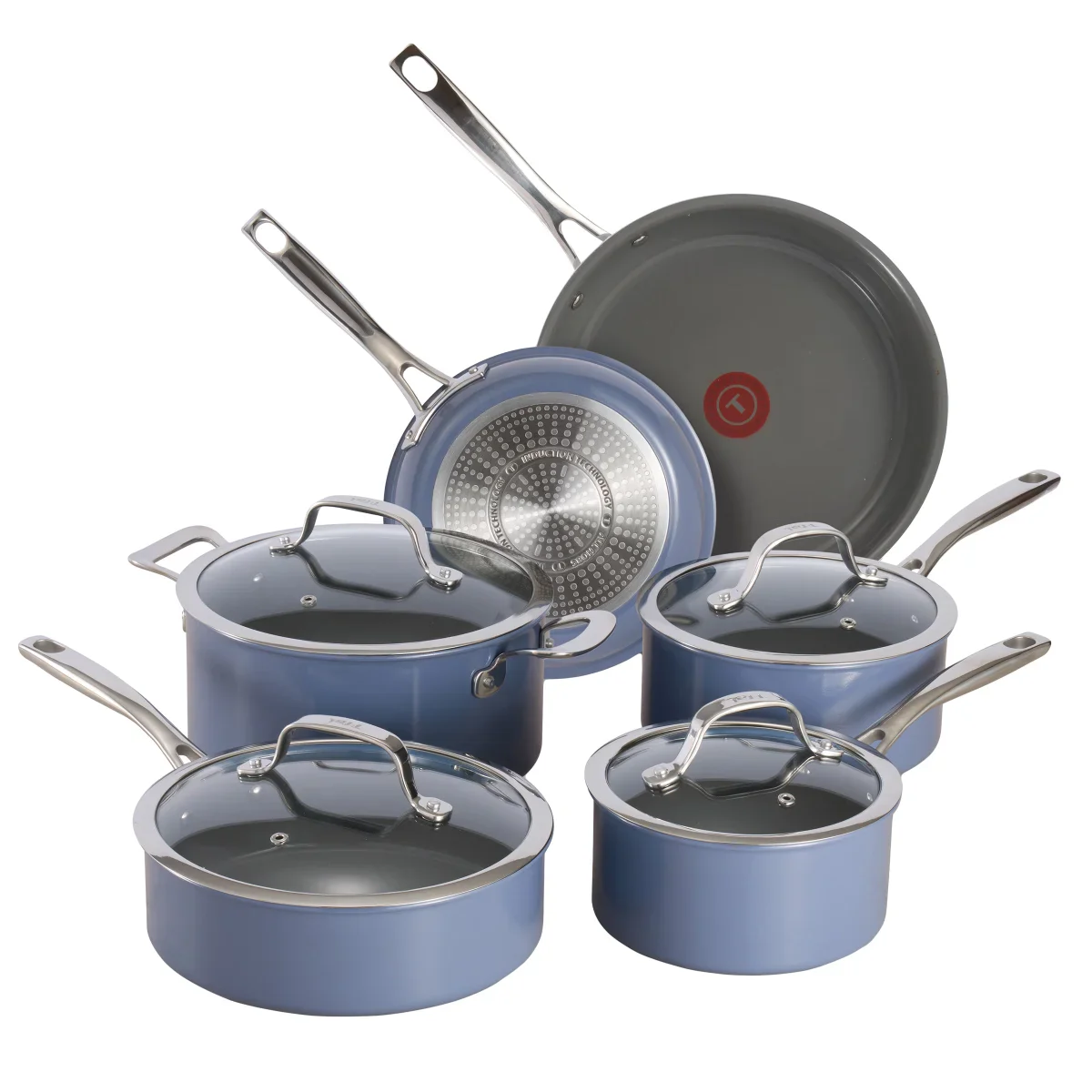 LIKE NEW - T-fal BLUE Excellence Ceramic Non-Stick Cookware Set, 10-Piece - Retail $149 - Image 3