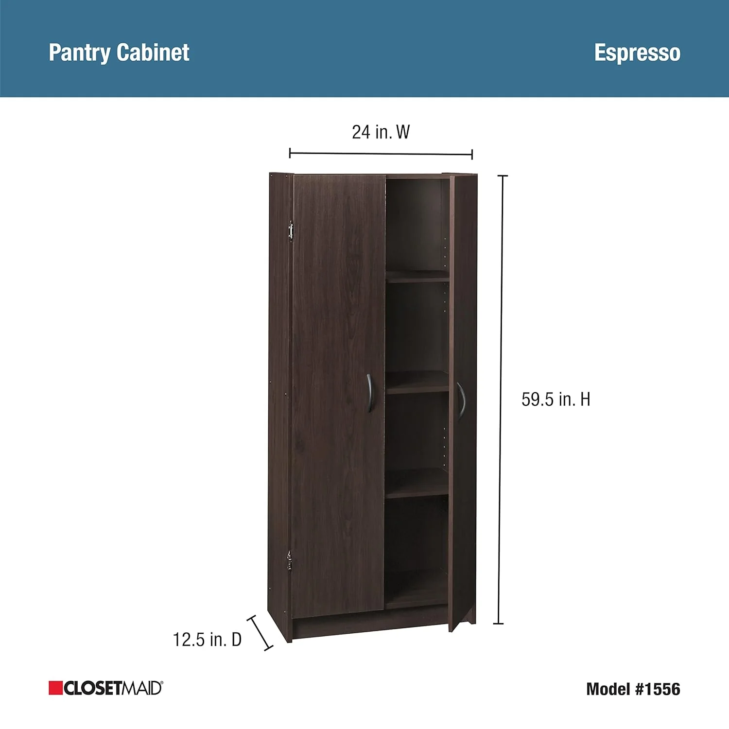 NEW w/ dmg - ClosetMaid Pantry Cabinet Cupboard with 2 Doors, Adjustable Shelves Standing, Storage for Kitchen, Laundry, or Utility Room, Espresso - Retail $165 - Image 4