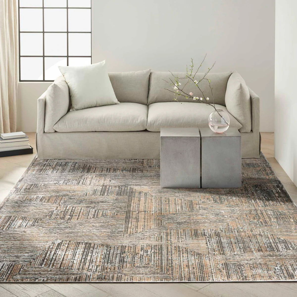 Calvin Klein Luminosity Black Ivory Area Rug, 6'6"x9'2"