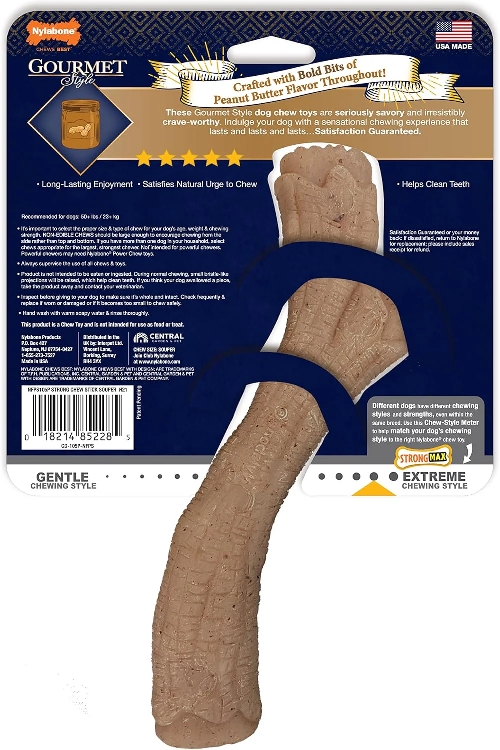 Nylabone Gourmet Style Stick Strong Chew Toy for Dogs, Peanut Butter Flavor, Medium - Up to 35 lbs, 1 Count - Retail $7 - Image 4