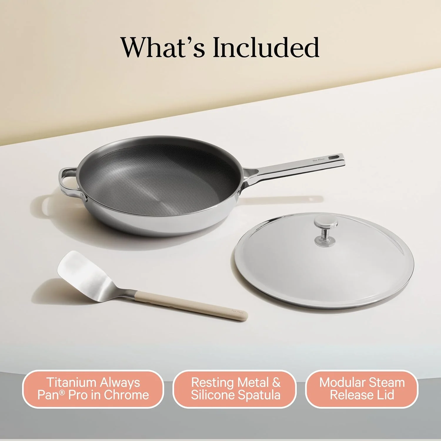 Our Place Titanium Always Pan Pro | 10.6" PFAS-Free Nonstick Frying Pan with Spatula | Chef-Grade Tri-Ply Stainless Steel & Aluminum Build | Induction & Oven-Safe up to 1000°F | Chrome - Image 12