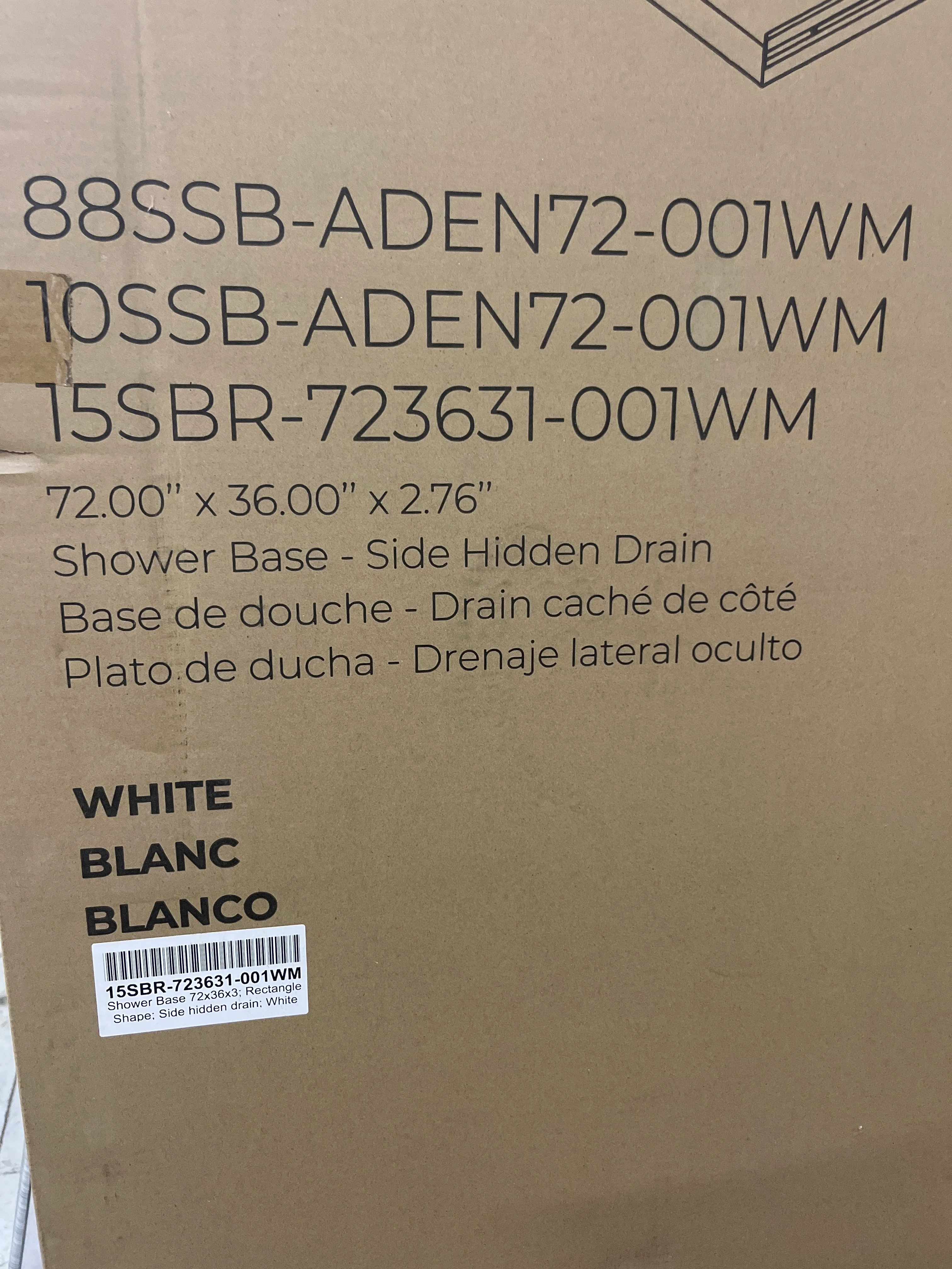 NEW - Ove Decors Adena 36" x 72" Rectangular Shower Base with Single Threshold and Reversible Drain - Retail $420 - Image 5
