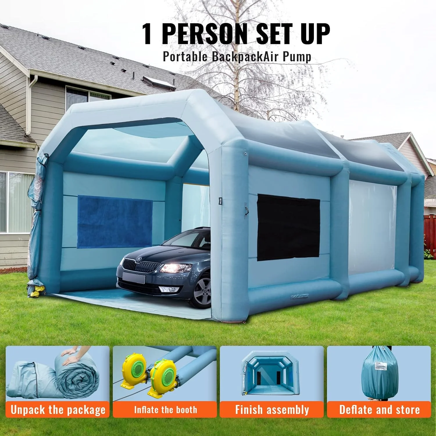 VEVOR Inflatable High Powerful 750W+950W Blowers Spray Booth Paint Air Filter System for Car Parking Tent Workstation Garage, 26x15x11ft - Retail $661 - Image 11
