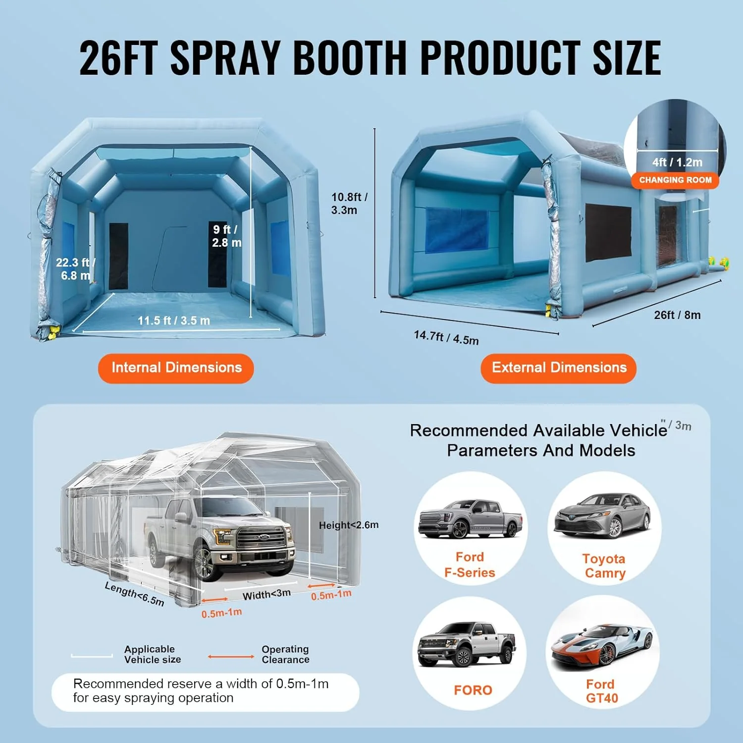 VEVOR Inflatable High Powerful 750W+950W Blowers Spray Booth Paint Air Filter System for Car Parking Tent Workstation Garage, 26x15x11ft - Retail $661 - Image 4
