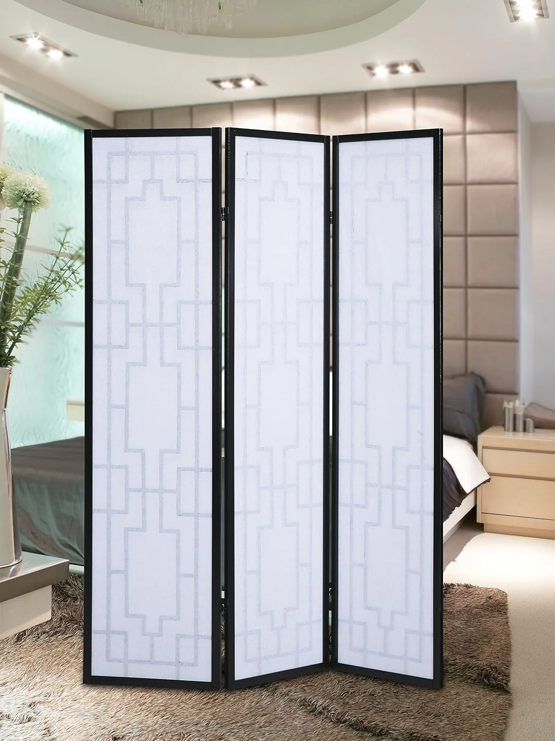Roundhill Furniture Sudoku 3 Panel Room Divider Screen, Black - Retail $76 - Image 2