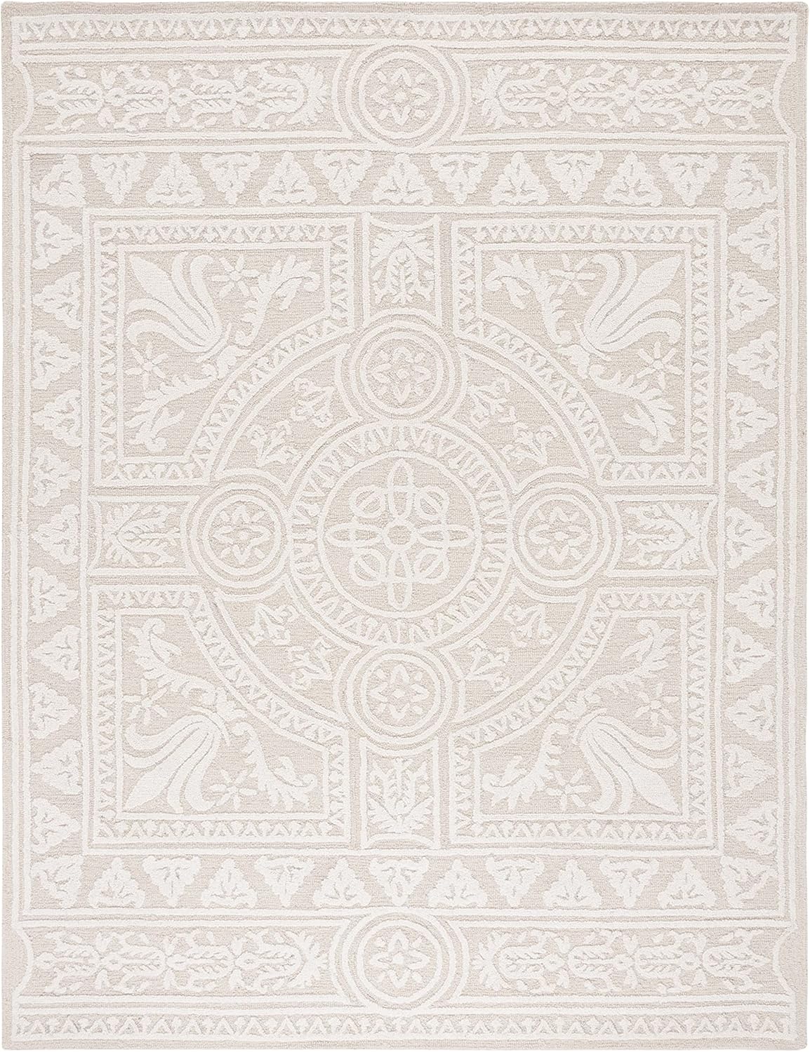 NEW - SAFAVIEH Blossom Collection Area Rug - 8' x 10', Light Grey & Ivory, Handmade Wool, Ideal for High Traffic Areas in Living Room, Bedroom (BLM109F) - Image 2