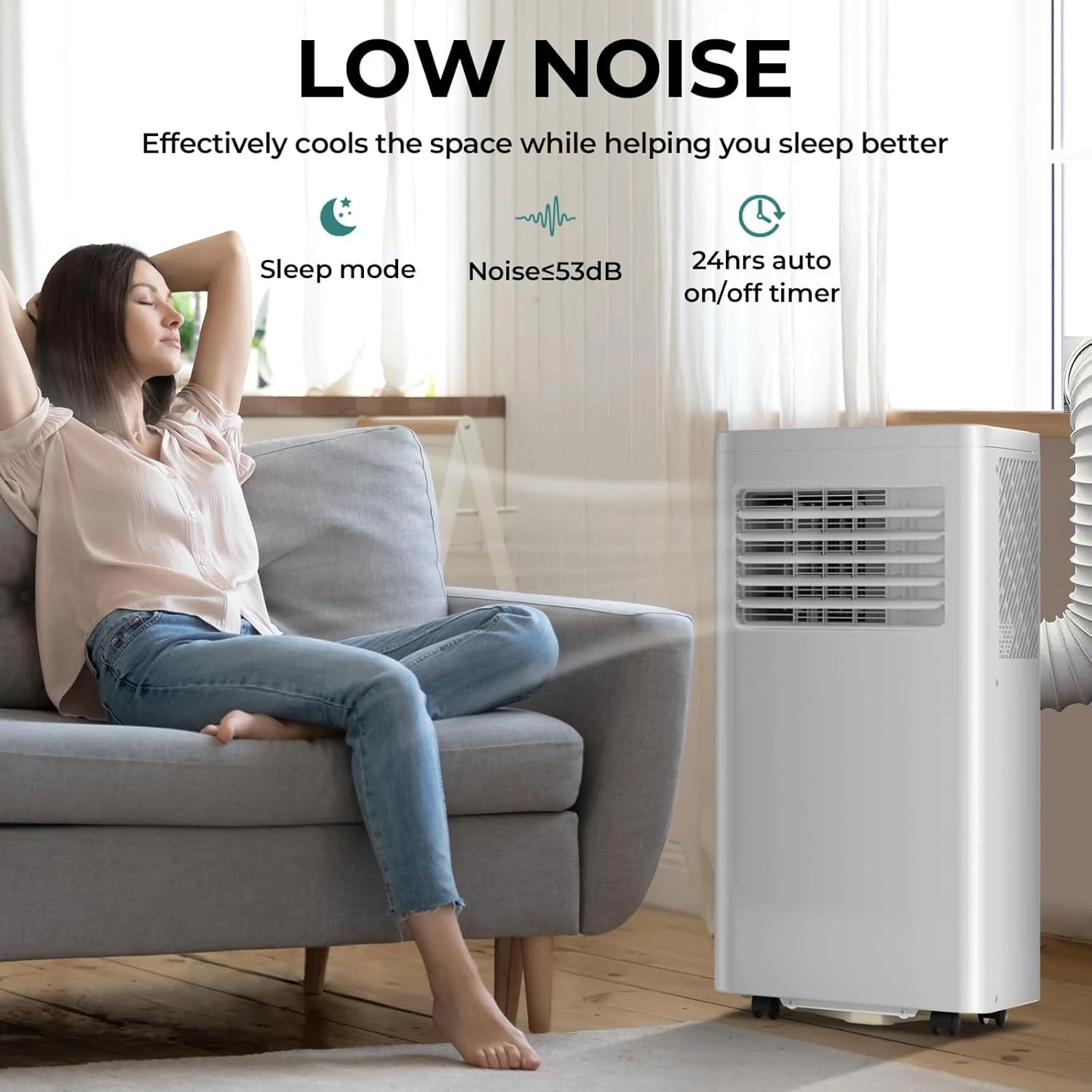 R.W.FLAME 10,000 BTU Air Conditioner cool Up to 450 Sq.Ft, 4 Modes Portable AC Unit with 24Hrs Timer/LED Display/Remote Control/Installation Kits, AC Unit for Bedroom, White - Image 4