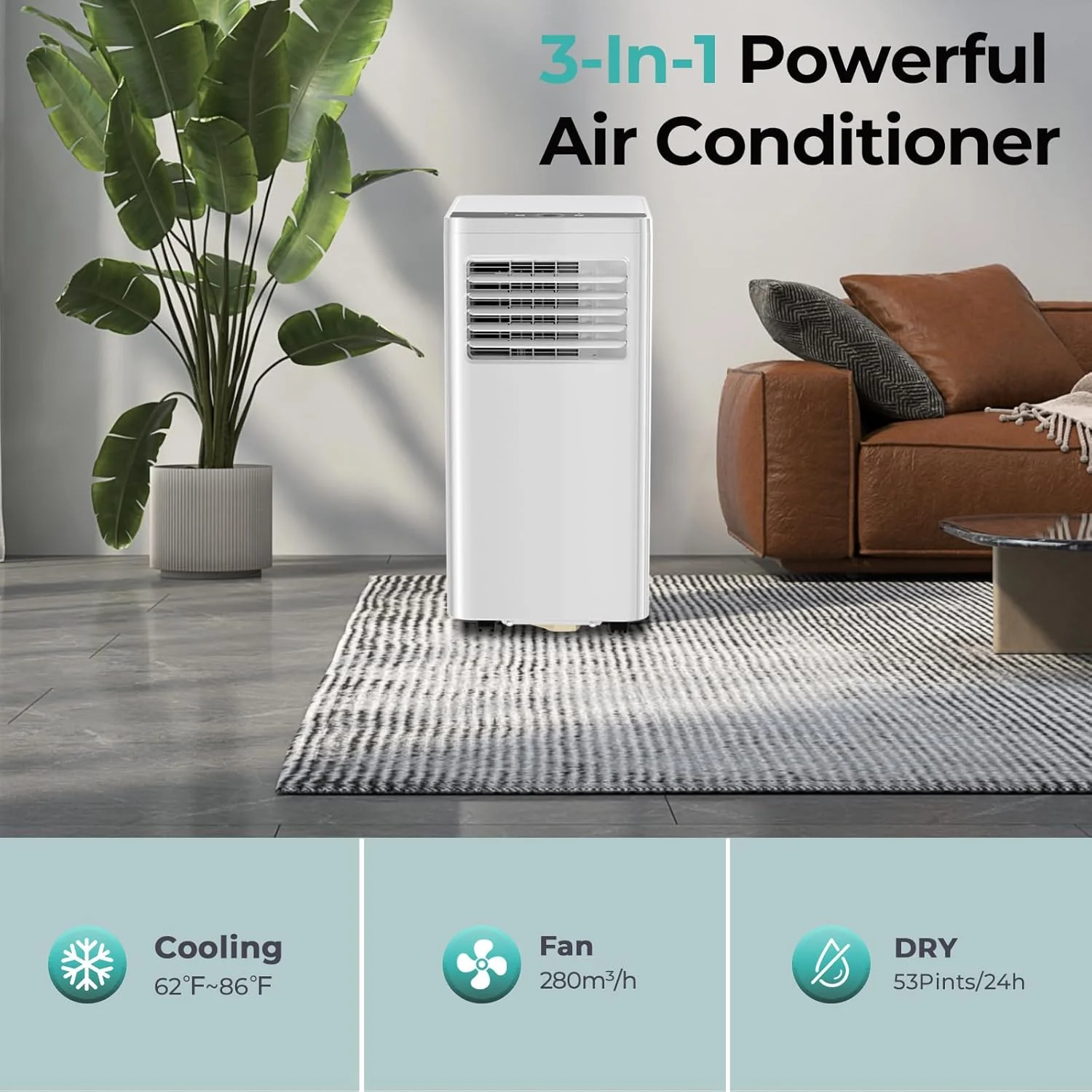 R.W.FLAME 10,000 BTU Air Conditioner cool Up to 450 Sq.Ft, 4 Modes Portable AC Unit with 24Hrs Timer/LED Display/Remote Control/Installation Kits, AC Unit for Bedroom, White - Image 5