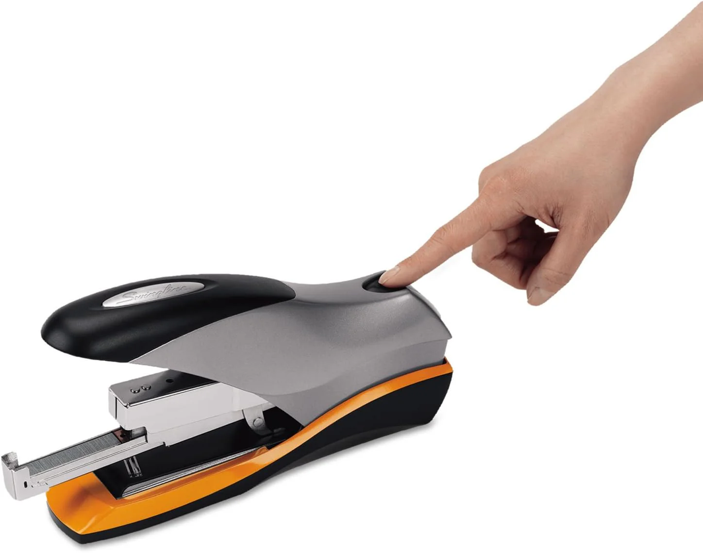 Swingline Stapler, 70 Sheet Capacity, Optima 70, Jam Free, Reduced Effort, Soft Grip, Metal, Silver/Black/Orange (87875) - Image 4