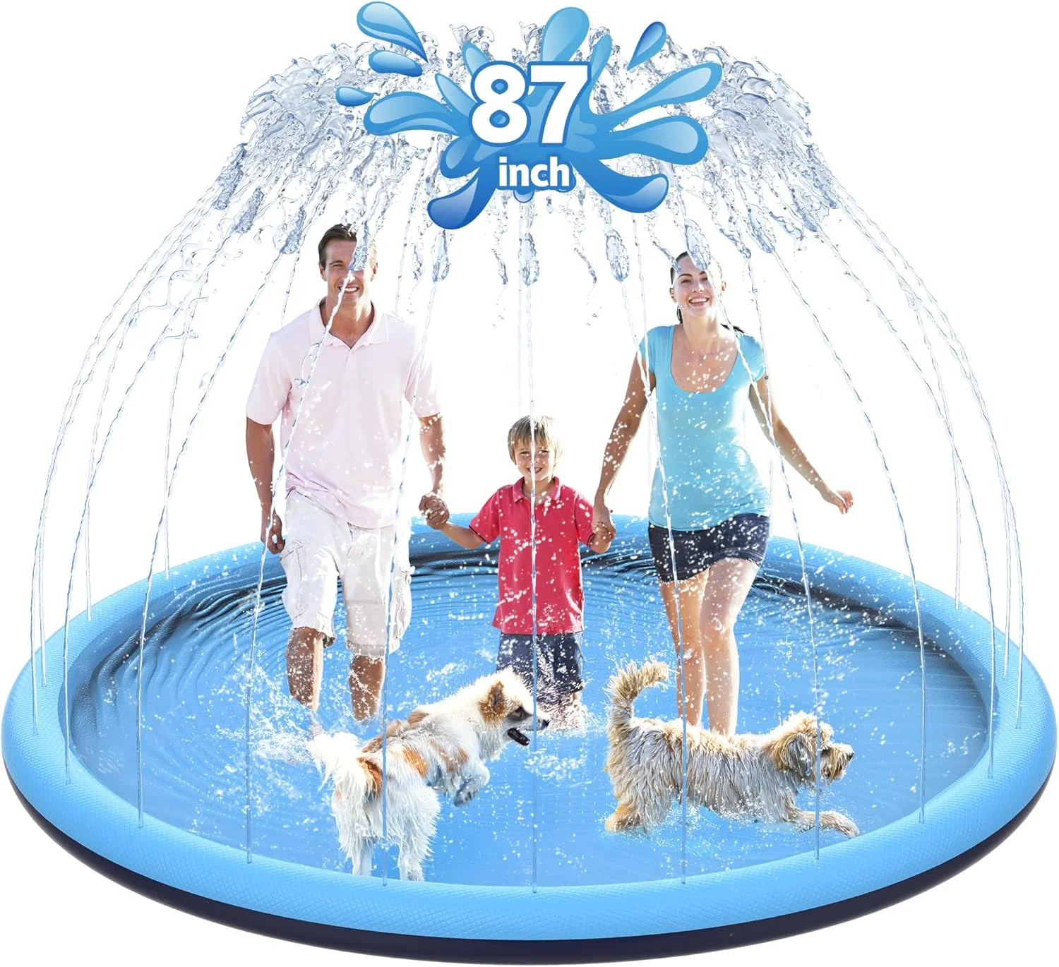 87" Non-Slip Splash Pad for Kids and Dog, Thicken Sprinkler Pool Summer Outdoor Water Toys, Extra Large Backyard Wading Pool for Children Boys & Girls or Pet Dog (Blue)