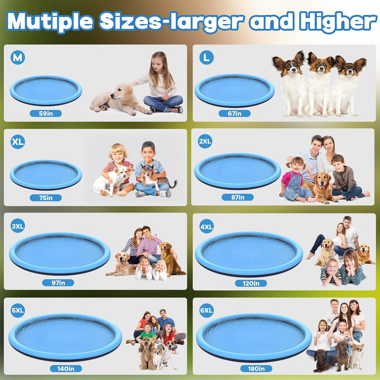 87" Non-Slip Splash Pad for Kids and Dog, Thicken Sprinkler Pool Summer Outdoor Water Toys, Extra Large Backyard Wading Pool for Children Boys & Girls or Pet Dog (Blue) - Image 3