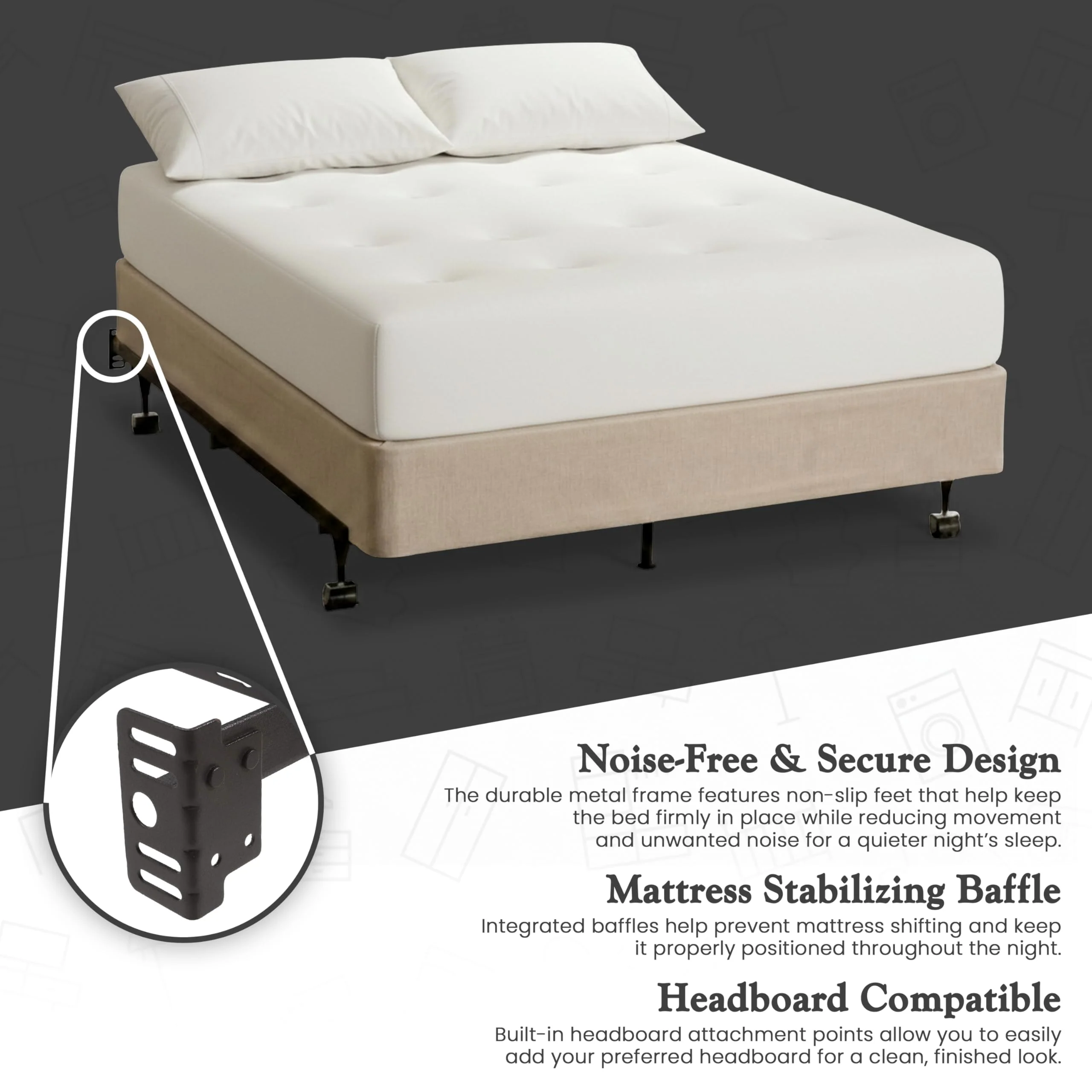 Kings Brand Furniture 7-Leg Heavy Duty Adjustable Metal Bed Frame – Queen/Full/Full XL/Twin/Twin XL, Center Support Rail, Locking Wheels, Noise-Free, Easy Assembly – Support for Box Spring & Mattress - Image 7