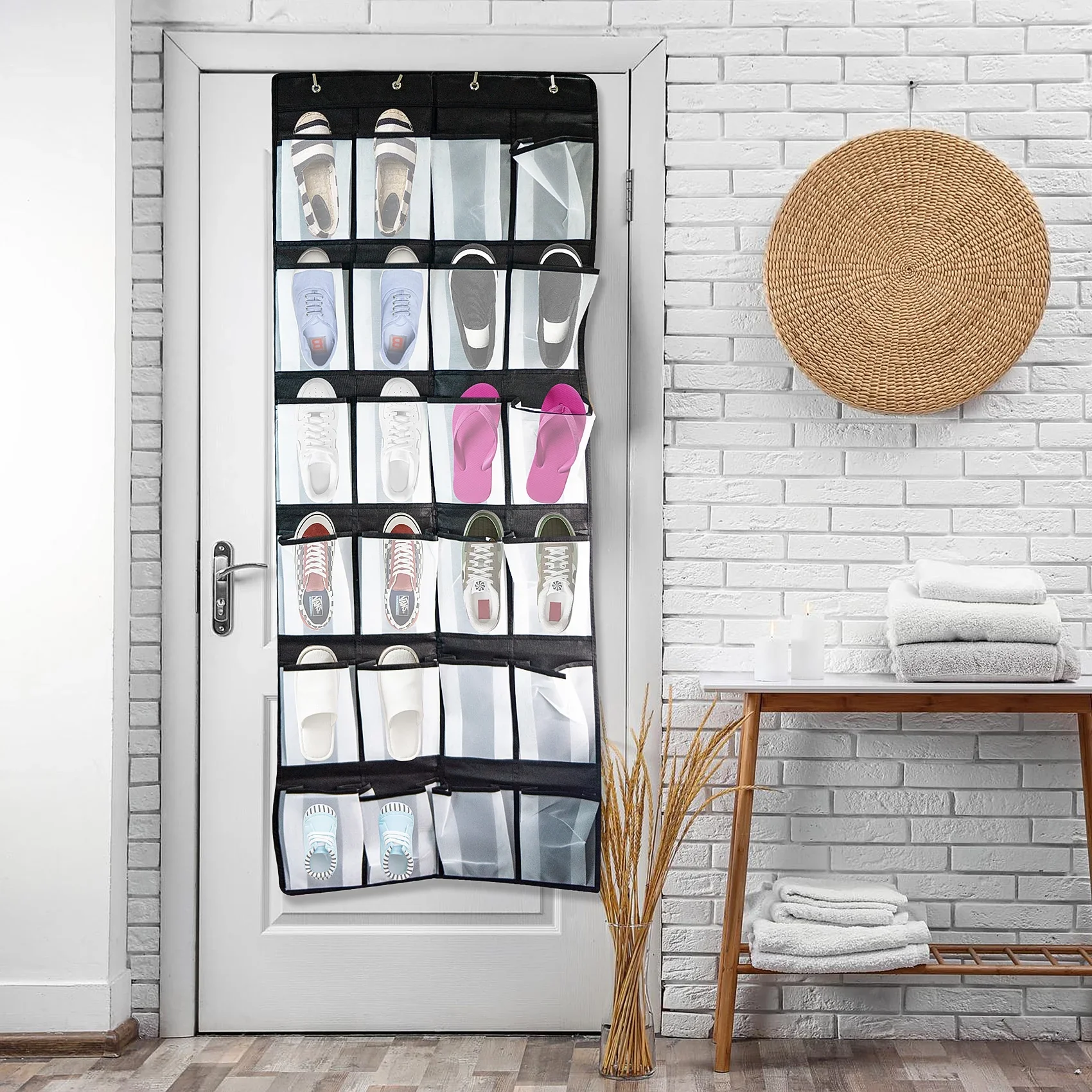 Over The Door Shoe Organizer 24 Mesh Pockets Hanging Shoe Rack - Image 2