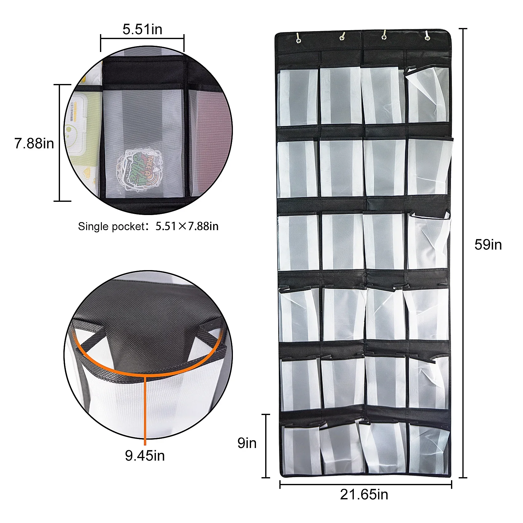 Over The Door Shoe Organizer 24 Mesh Pockets Hanging Shoe Rack - Image 5
