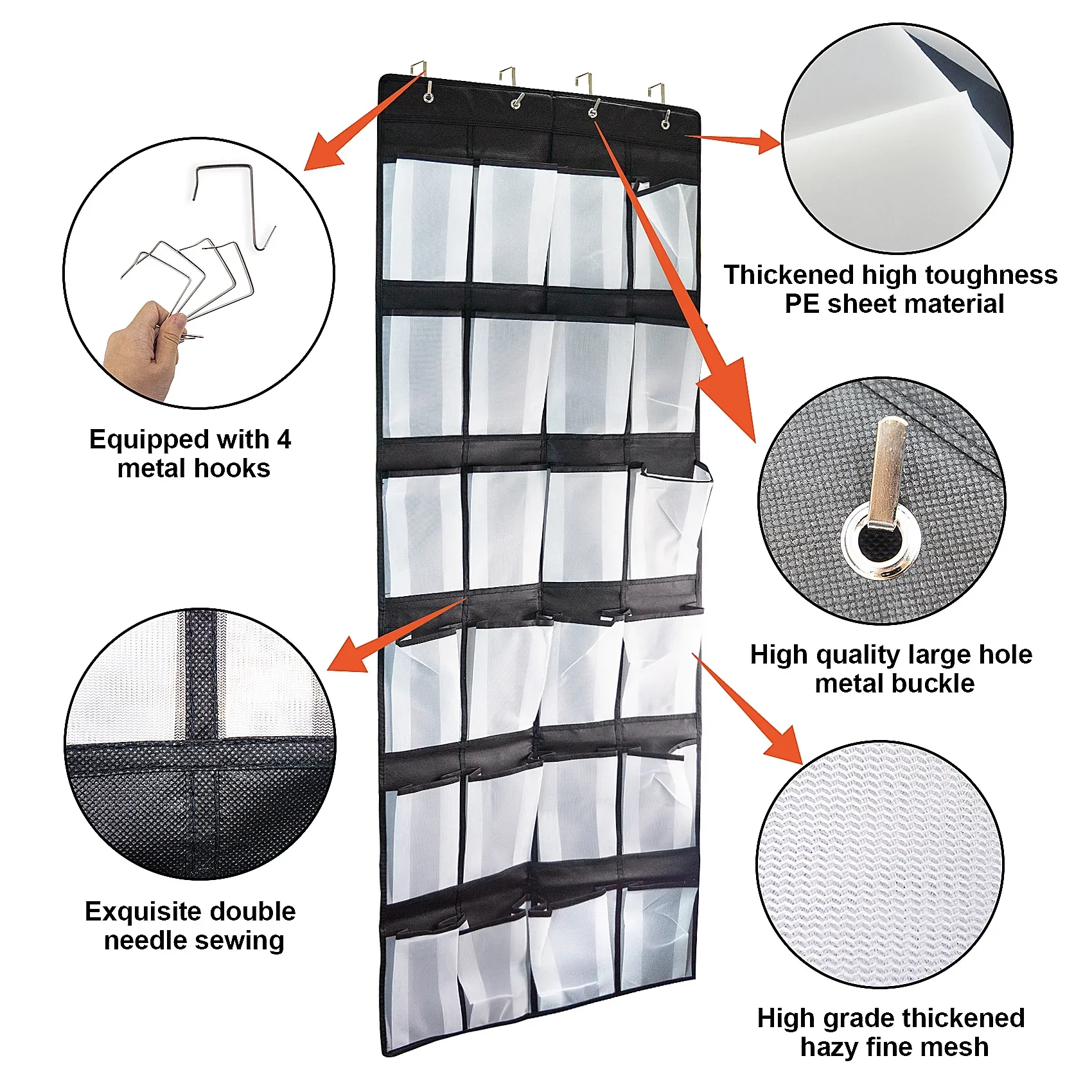 Over The Door Shoe Organizer 24 Mesh Pockets Hanging Shoe Rack - Image 6
