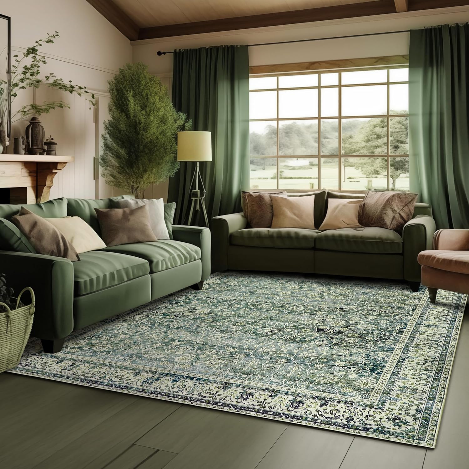 NEW - 6x9 Area Rugs Washable Rugs for Bedroom,Faux Wool Moody Floral Boho Vintage Oriental Indoor Carpet for Living Room,Hunter Forest Green - Retail $86 - Image 6