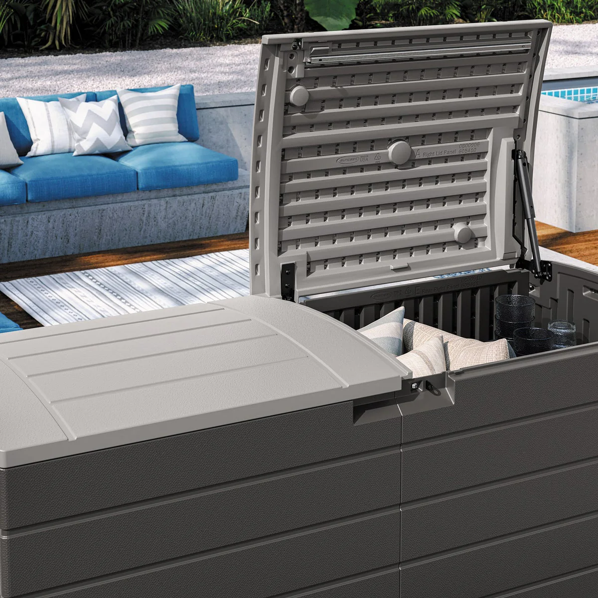 NEW - Suncast 120 Gallon Split Lid Extra Large Deck Box - Retail $160 - Image 2
