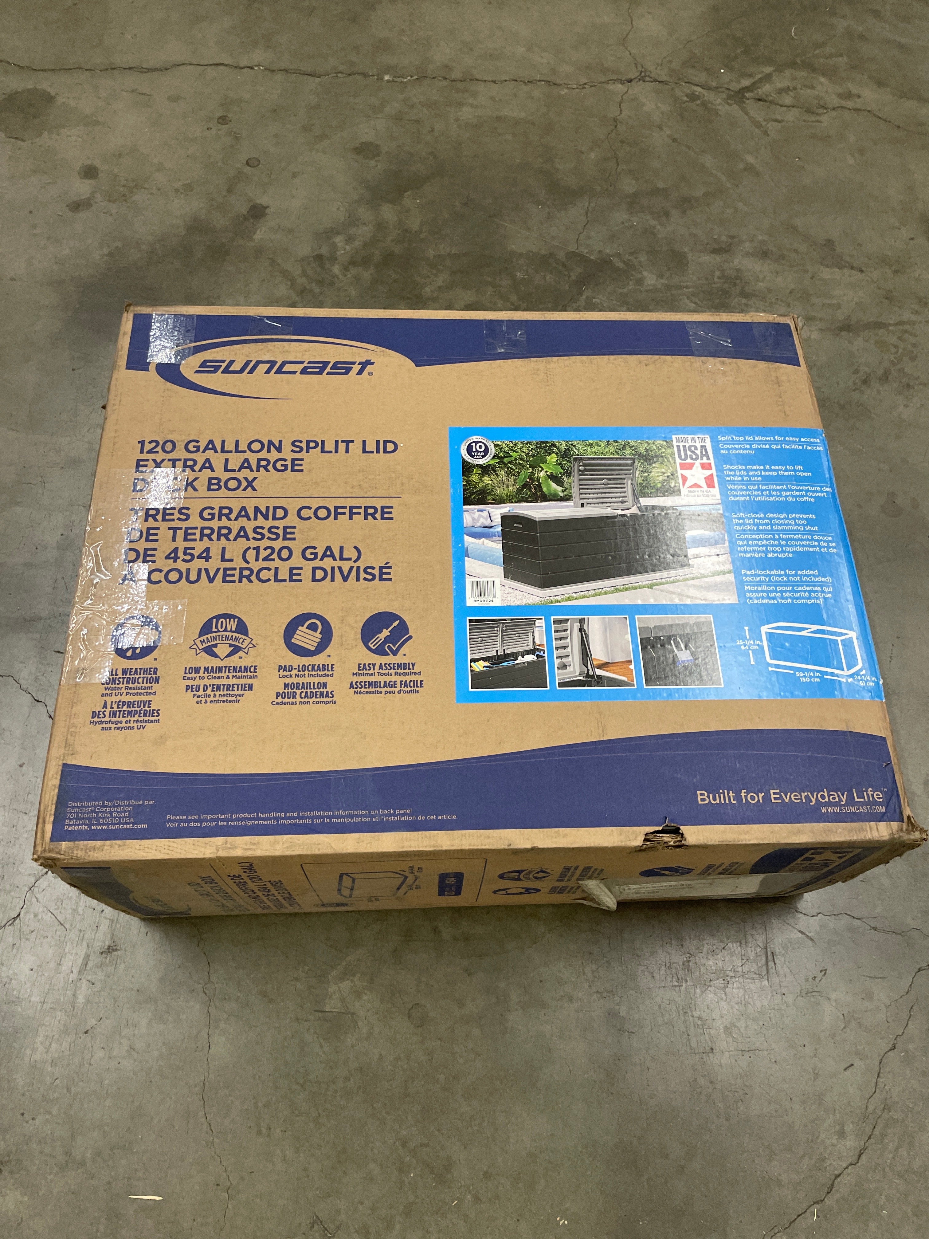 NEW - Suncast 120 Gallon Split Lid Extra Large Deck Box - Retail $160 - Image 4