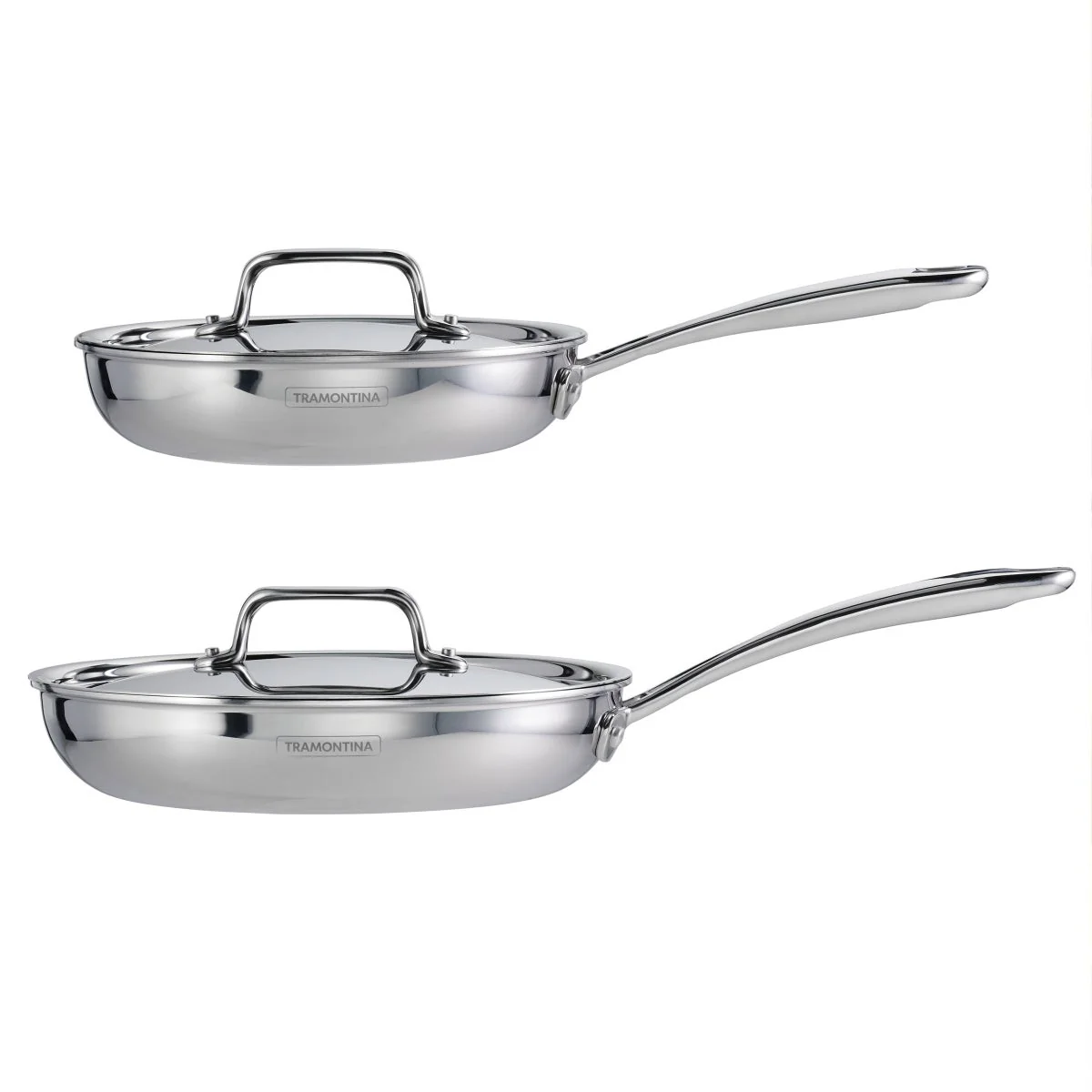 Tramontina 4-piece Stainless Steel Fry Pan Set with Ceramic Nonstick Interior and Lids - Image 3