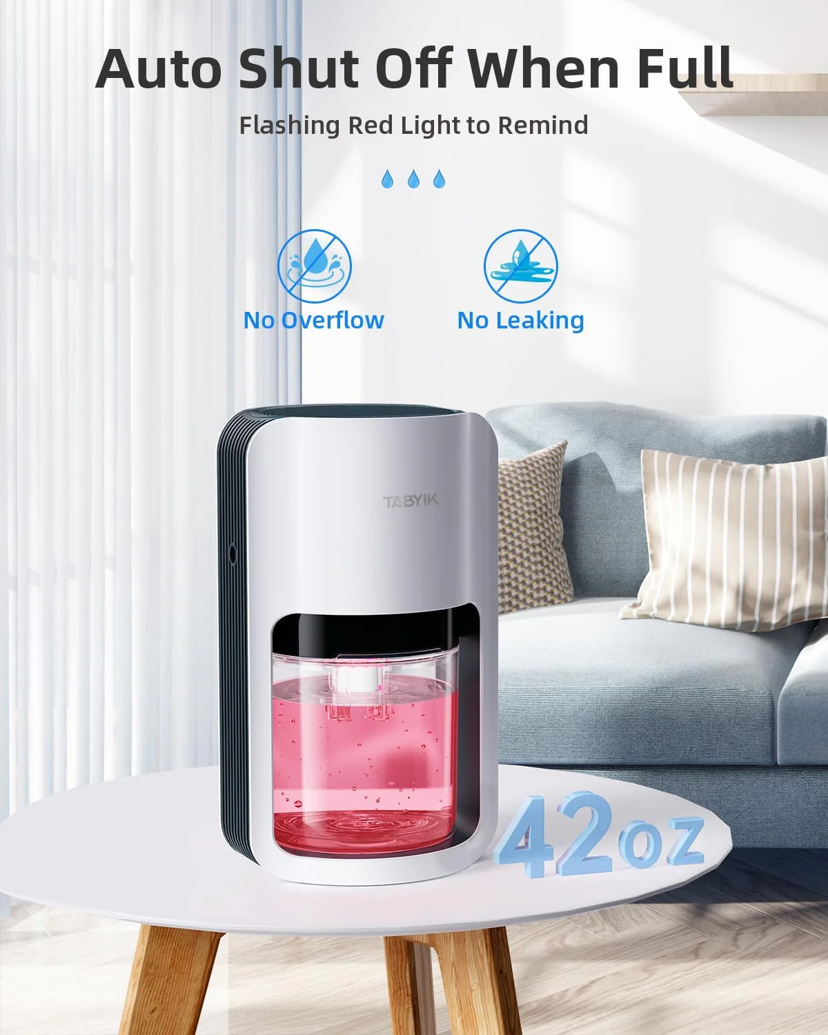 TABYIK Dehumidifiers for Home, 42oz Dehumidifier for Bathroom, Dehumidifiers for Room with Auto Shut Off, Auto Defrost Quiet Dehumidifiers for Bedroom Wardrobe Closet Trailer RV - Image 5