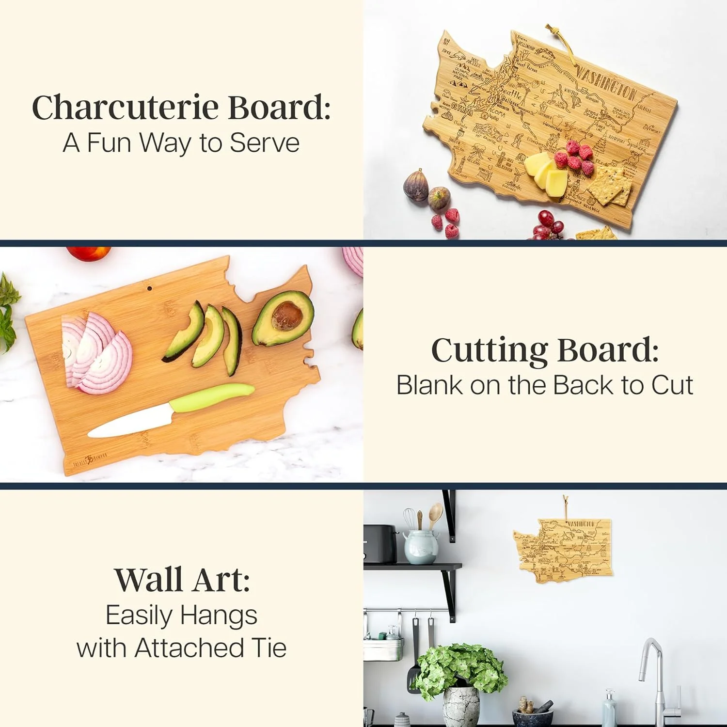 Totally Bamboo Destination Washington State Shaped Cutting Board, Charcuterie and Cheese Serving Board – Washington Gift for Home Décor or Everyday Kitchen Use - Image 2