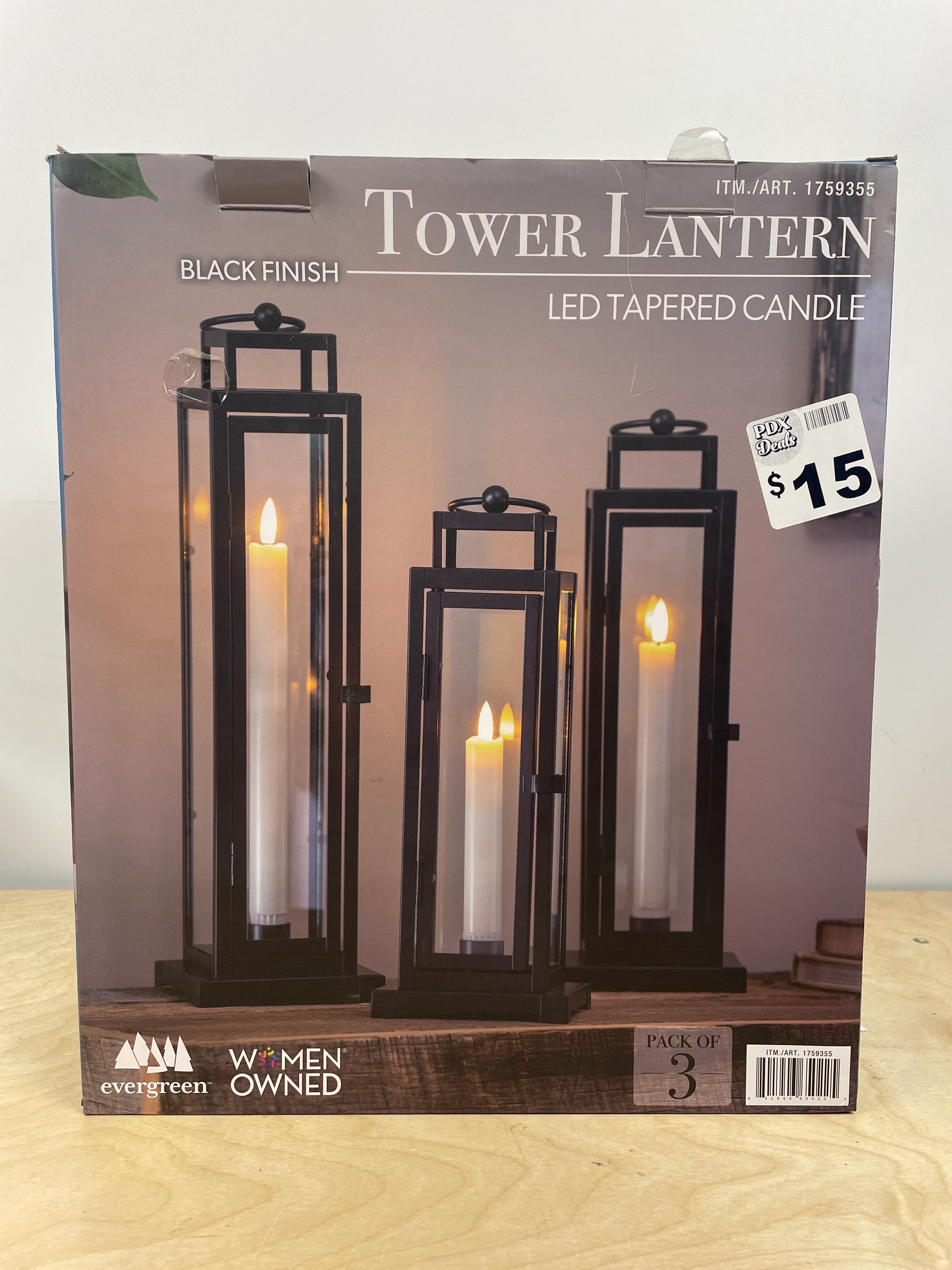 Tower Lantern 3 Pack LED Tapered Candle, Black Finish - Image 3