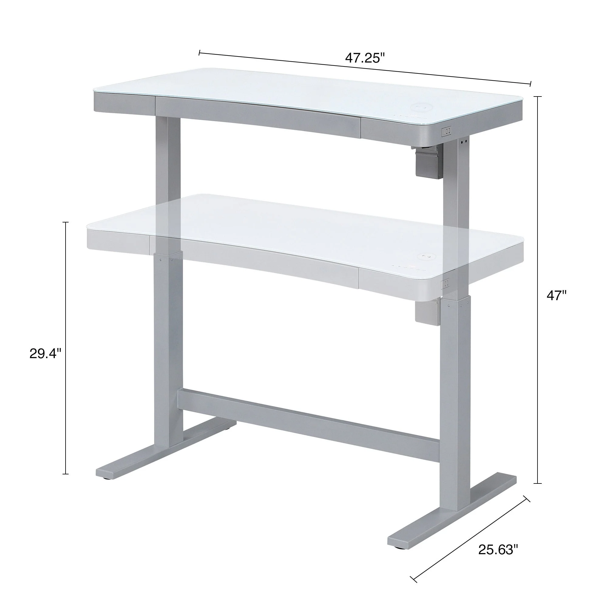 Tresanti Adjustable Height Sit/Stand Tech Desk, 47.3"L x 23.7"W x 29.4"- 47"H, White - Image 2