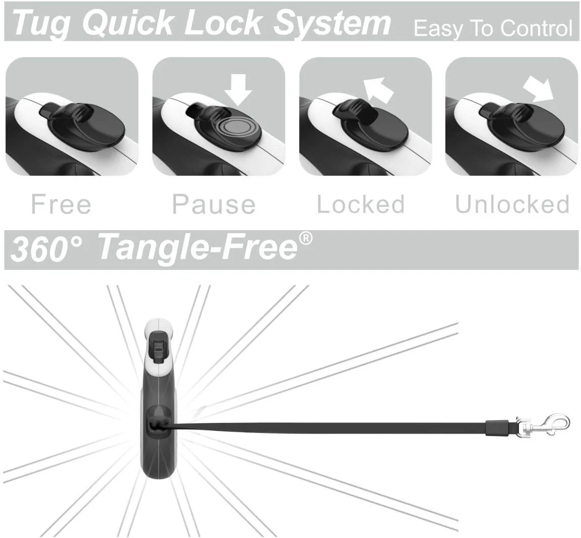 TUG 360° Tangle-Free Retractable Dog Leash | 16 ft Strong Nylon Tape | One-Handed Brake, Pause, Lock - Image 3