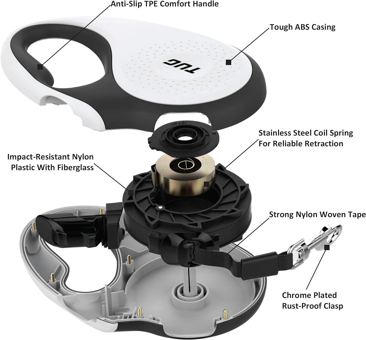TUG 360° Tangle-Free Retractable Dog Leash | 16 ft Strong Nylon Tape | One-Handed Brake, Pause, Lock - Image 4