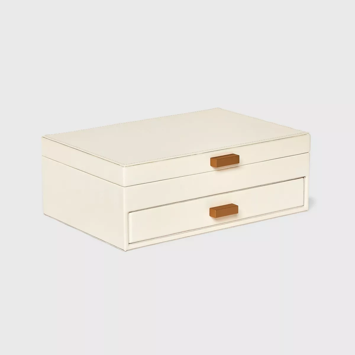 Two Drawer Organizer Jewelry Box - A New Day™ Cream: Polyurethane Storage with Divided Tray, Mirror, Rectangle Shape