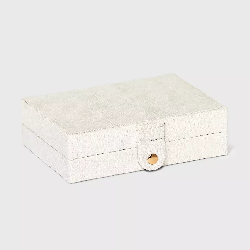 Two Drawer Organizer Jewelry Box - A New Day™ Cream: Polyurethane Storage with Divided Tray, Mirror, Rectangle Shape - Image 3