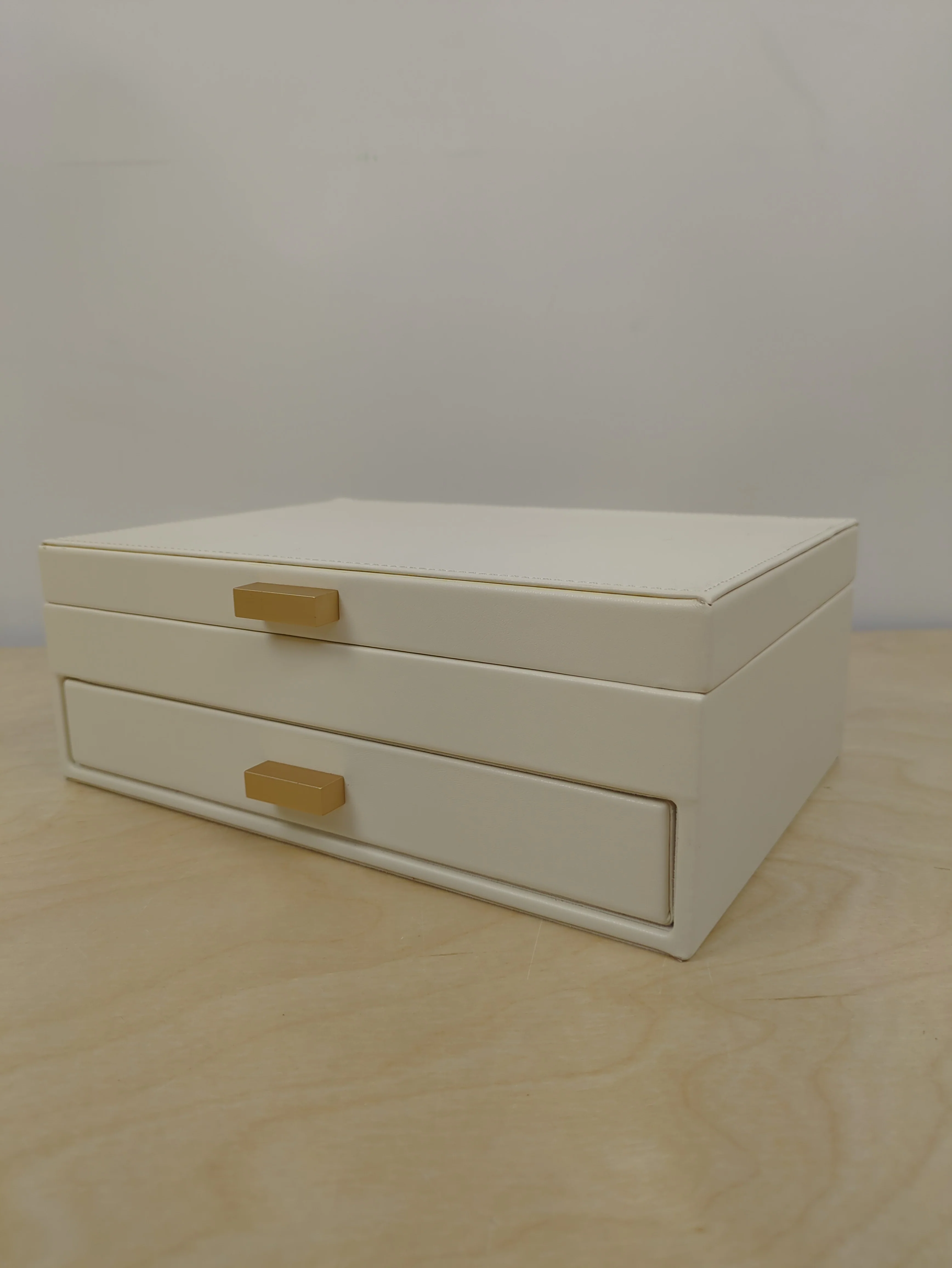 Two Drawer Organizer Jewelry Box - A New Day™ Cream: Polyurethane Storage with Divided Tray, Mirror, Rectangle Shape - Image 4