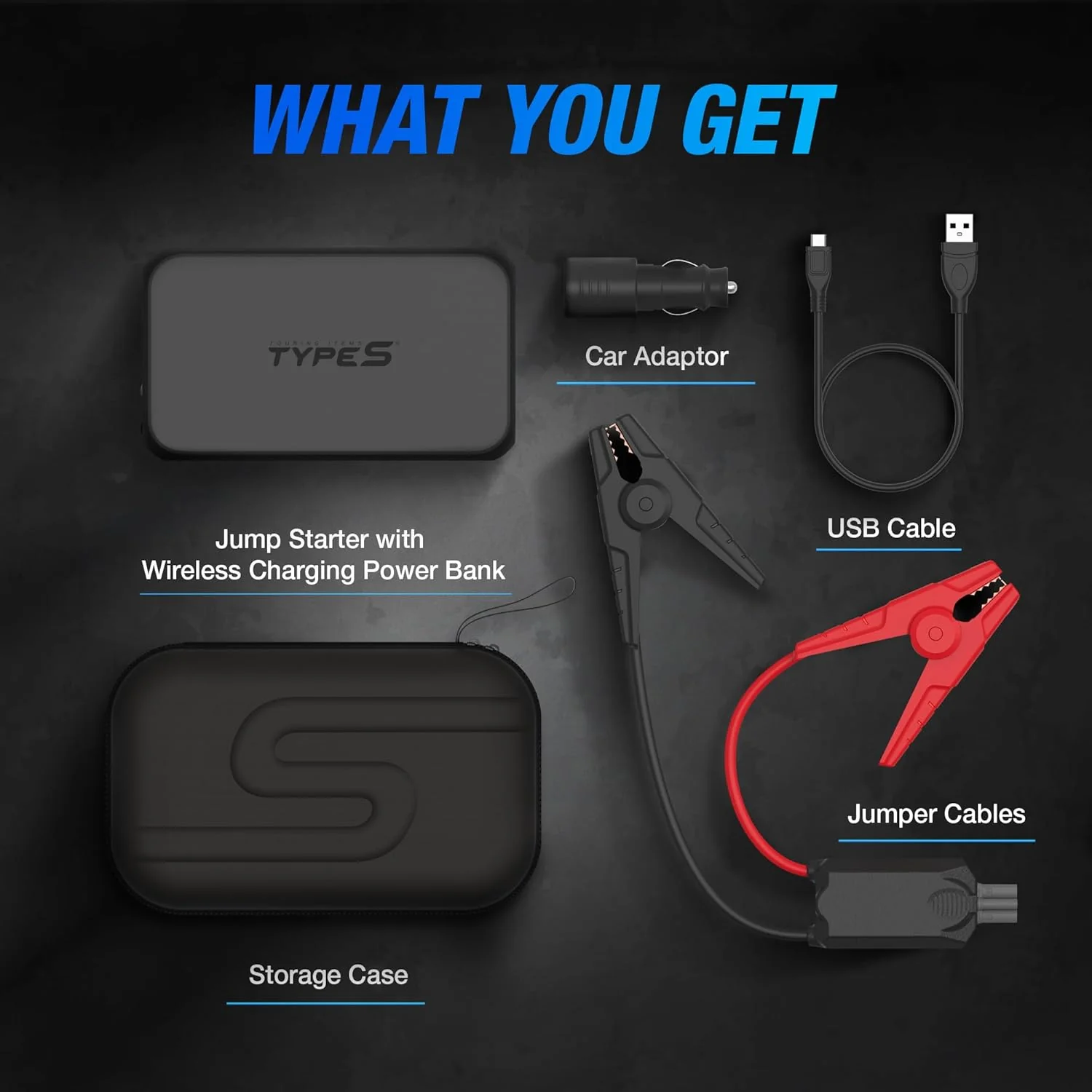 Type S Dynamic D10 1000A Portable Battery Car Jump Starter with Power Bank, 12V 6L Gas 3L Diesel, LCD Display, Battery Jump Box, 8000mAh, LED Flashlight, IP64 Splash-Proof, USB-C & USB-A, UL Listed - Retail $80 - Image 5