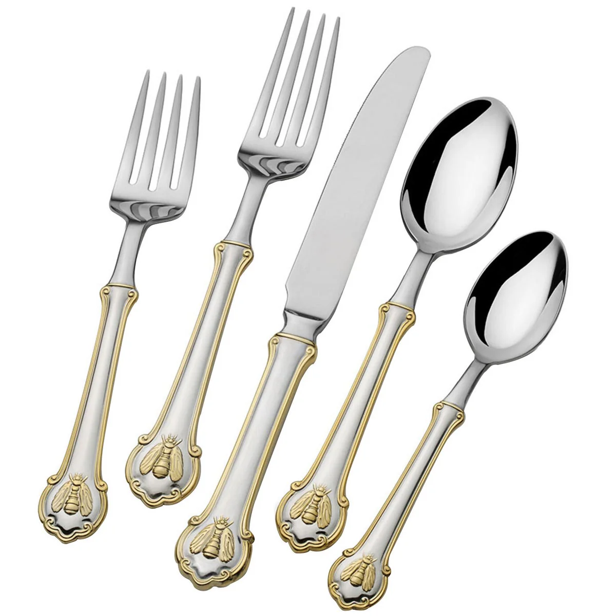 Wallace Napoleon Bee 24kt Gold Accent 18/10 Stainless Steel 45-piece Flatware Set - Image 2