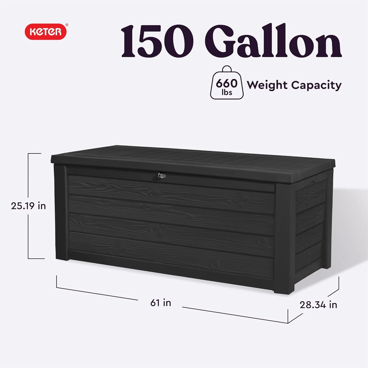 Keter Outdoor Storage Deck Box, 150 Gallon Resin Patio Bin & Bench, Solid, Dark Grey - Retail $160 - Image 2